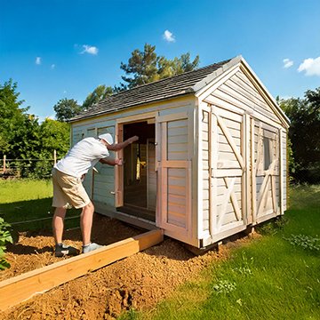 man building a shed